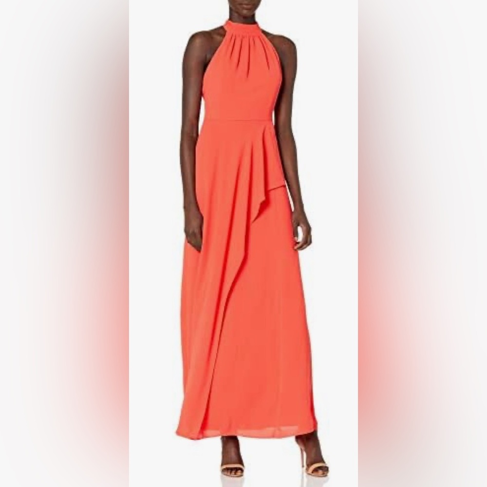 Halston Heritage Coral Halter Maxi Dress